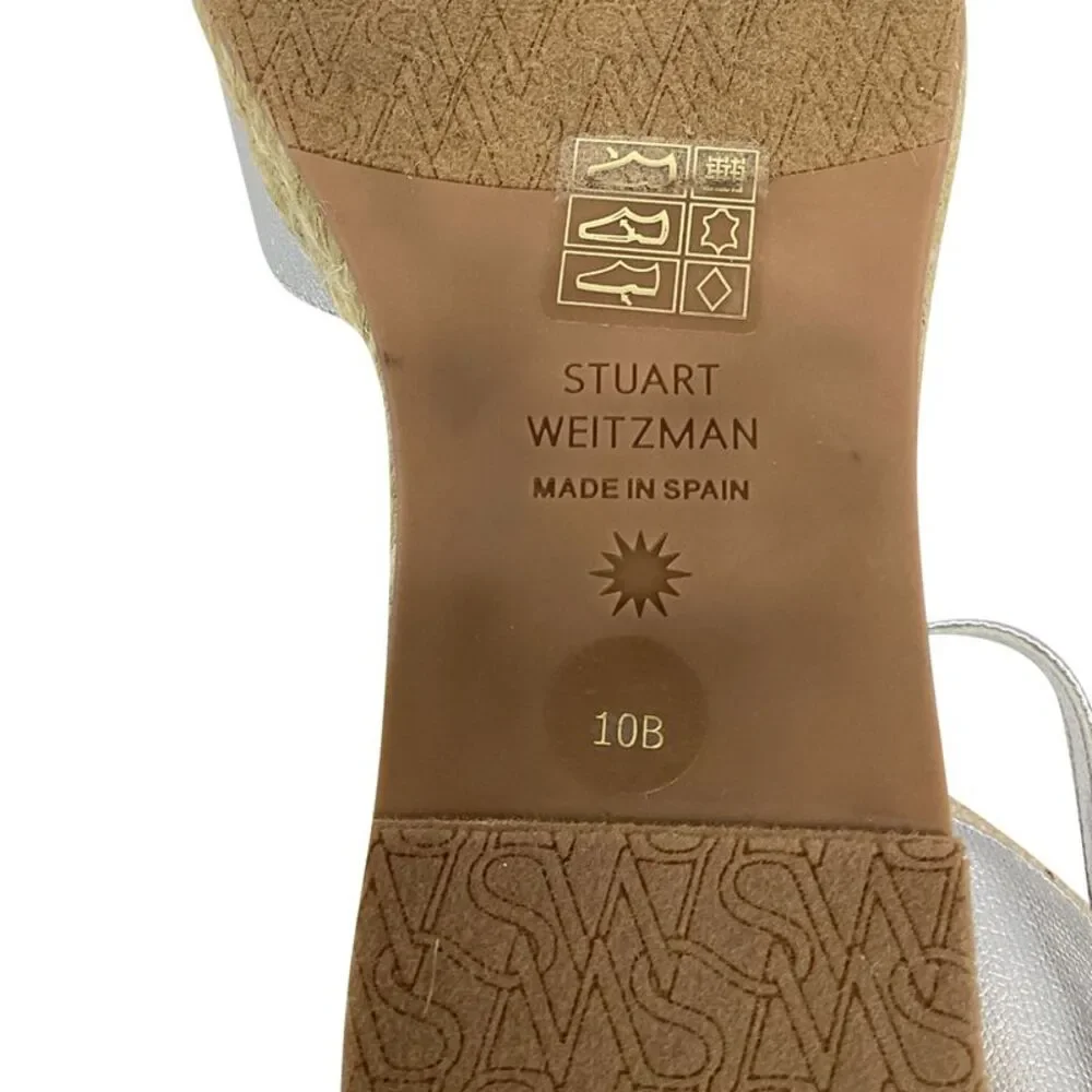 Stuart Weitzman Mirela II Espadrille Wedge in Silver Leather